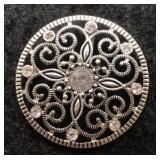 Vintage Filigree Medallion Brooch w/ Rhinestones