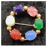 Vintage Multicolor Scarab Beetle Circle Brooch