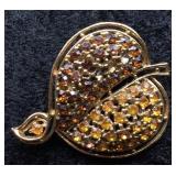 Amber Rhinestone Fall Leaf Brooch