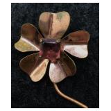 Four Leaf Clover Brooch w/ Pink Gem