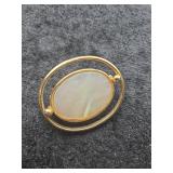 Gold Oval Brooch with Iridescent Center