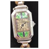 Art Deco Benrus Watch w/ Enamel Floral Detail