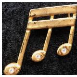 Gold Music Note Brooch with Rhinestones