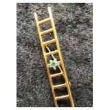 Vtg Gold Tone Ladder Brooch with Emerald Accent