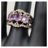 Sterling Silver Amethyst Size 10 Vintage Style