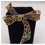 Vintage Trifari Crown Mark Jeweled Bow Brooch