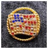 Gold Rhinestone American Flag Brooch