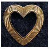 Vintage Open Heart Gold-Tone Brooch with Etching