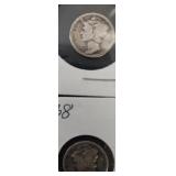 2 Mercury Dimes ï¿½ 90% Silver 1938ï¿½42