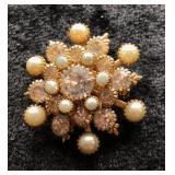 Vintage Snowflake Brooch with Pearls & Rhinestones