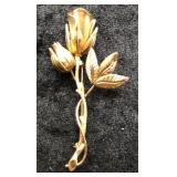 Vintage Gold-Tone Rose Bud Floral Brooch Pin