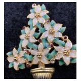 Holiday Enamel Floral Christmas Tree Brooch