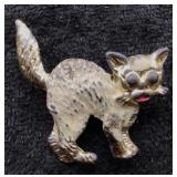Vintage Enamel Spooky Cat Brooch Pin