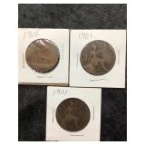 Lot of 3 British Pennies: 1901ï¿½1915