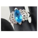 10K Blue Topaz & Diamond Ring - Size 7