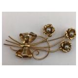 Vintage Sterling Floral Brooch w/ Pearl Centers