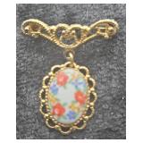 Victorian Style Floral Porcelain Brooch