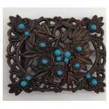 Vintage Floral Turquoise Belt Buckle Western Boho