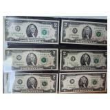 6 $2 Bills ï¿½ 1976 Series Independence Set