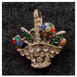 Vintage Rhinestone Flower Basket Brooch