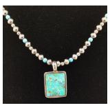 Sterling Silver Turquoise Pendant & Bead Necklace
