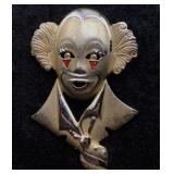 Bold Vintage Clown Face Brooch w/ Red Accents