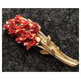 Vintage DML ï¿½91 Red Floral Bouquet Brooch
