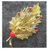 GERMANY Signed Holly & Pinecone Brooch