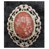 Filigree Brooch w/ Faux Opal & Pearl Accents