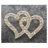 Rhinestone Double Heart Brooch
