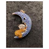 Betsey Johnson Moon & Bear Crystal Pendant