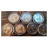7 Early Silver Washington Quarters