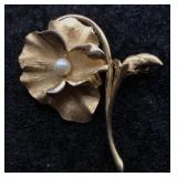 Trifari Gold-Tone Pansy Brooch w/ Faux Pearl