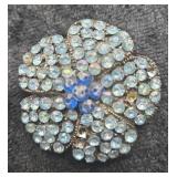 Blue Rhinestone Flower Brooch