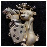 Vintage Reindeer Brooch with Wrapped Gift Box