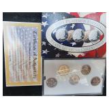 2001 Platinum Layered ST.  Quarters 5 Coin Set COA