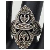 Sterling Silver Marcasite Scroll Ring Sz 7.5