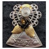 Vintage Mixed Metal Angel Brooch with Rose Details
