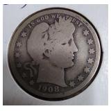 1908-D Barber Silver Quarter Coin