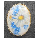 Oval Daisy and Blue Flower Scarf Clip