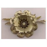 Vintage Enamel Flower Brooch with Opal Center
