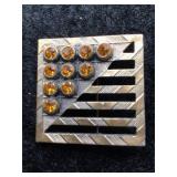Modernist Square Brooch w/ Amber Rhinestones