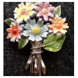Vintage Enamel Flower Bouquet Brooch ï¿½ Multicolor