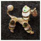 Vintage Gold-Tone Enamel Poodle Brooch