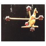 Gold-Filled Kangaroo Brooch w/ Garnet Stars