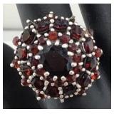 Sterling Garnet Cluster Dome Ring - Size 8