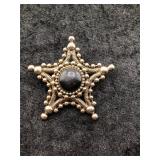 Vintage Ornate Star Badge Brooch with Black Center