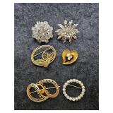 Elegant Vintage Brooch Lot (6 pcs)