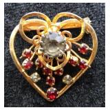 Vintage Austrian Heart Brooch with Rhinestones
