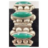Vintage Alpaca Mexico Green Stone Link Bracelet